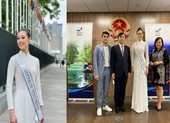 Hoa hậu Khánh Vân giản dị áo dài trắng trên đất Mỹ