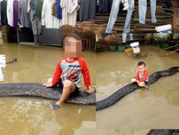 Cậu bé 3 tuổi cưỡi trăn gây sốt báo nước ngoài
