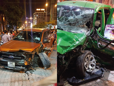 Xe bán tải chạy tốc độ cao gây họa cho taxi, xe máy