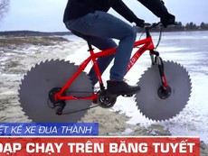 Độ xe đạp bánh lưỡi cưa sắt để đi trên băng tuyết