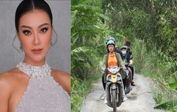 Á hậu Kim Duyên chạy xe máy, trao nhà tình thương