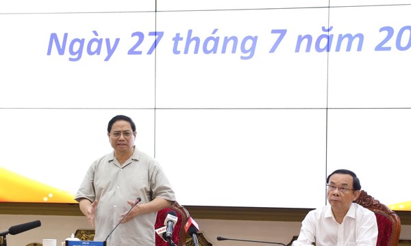 Thủ tướng Phạm Minh Chính tại buổi làm việc với lãnh đạo TP.HCM vào ngày 27-7. Ảnh: TTBC