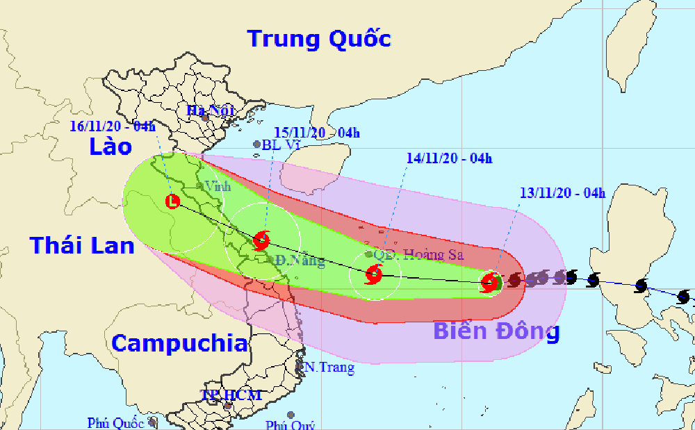 Bão giật cấp 15 hướng vào vùng biển Quảng Bình đến Quảng Nam