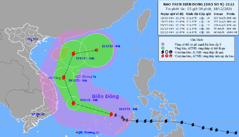 Bão số 9 giật cấp 16 sẽ chạy dọc bờ biển Khánh Hòa - Đà Nẵng - ảnh 1