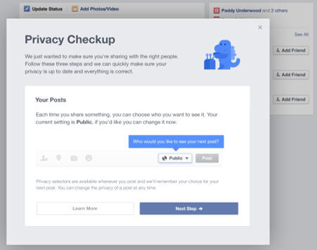 Đối với người dùng cũ có thể cài đặt lại thông qua công cụ “Privacy Checkup”.