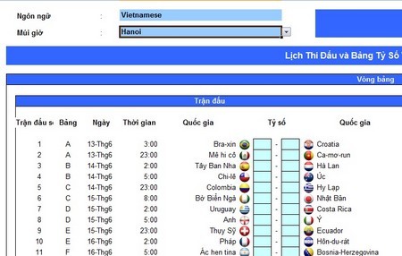 Bộ lịch thi đấu thông minh - Công cụ không thể thiếu trong mùa World Cup 2014