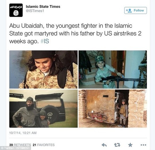 Support: ISIS sympathisers are triumphantly circulating images of a 10-year-old boy they claim has been martyred with while fighting alongside his father in Syria