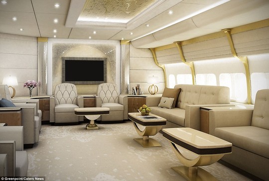'Phòng khách' rộng rãi trên chiếc Boeing 747-8. Phòng khách rộng rãi trên chiếc Boeing 747-8.