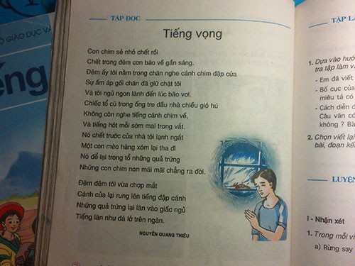Bài thơ Tiếng vọng của Nguyễn Quang Thiều in trong sách giáo khoa Tiếng Việt lớp 5 nhưng tác giả không hề hay biết Bài thơ Tiếng vọng của Nguyễn Quang Thiều in trong sách giáo khoa Tiếng Việt lớp 5 nhưng tác giả không hề hay biết