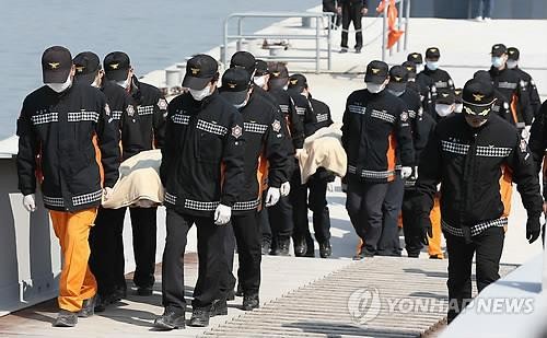 Cảnh sát đưa thi thể các nạn nhân vào bờ ngày 20-4. Ảnh: Yonhap Cảnh sát đưa thi thể các nạn nhân vào bờ ngày 20-4. Ảnh: Yonhap