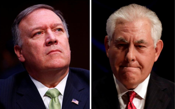 Người thay thế Ngoại trưởng Tillerson (phải) sẽ là Giám đốc CIA Pompeo (trái). Ảnh: REUTERS