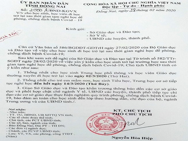 Đồng Nai: Chốt thời gian học sinh đi học trở lại