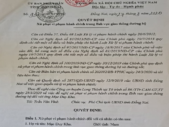 Người vi phạm giao thông kiện chủ tịch tỉnh Đồng Nai