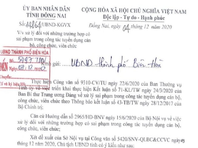 Đồng Nai: Xử lý sai phạm tuyển dụng 358 cán bộ, viên chức