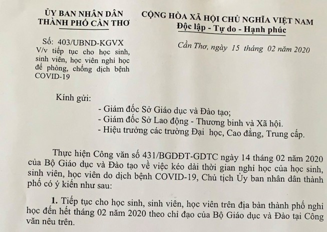 Cần Thơ: 'Né' COVID-19, học sinh nghỉ tiếp đến hết tháng 2