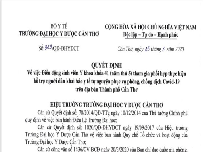 Cần Thơ: Hơn 1.000 sinh viên y khoa hỗ trợ khai báo y tế