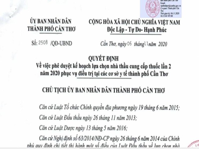 Cần Thơ phê duyệt 4 gói thầu thuốc trị giá hơn 687 tỉ