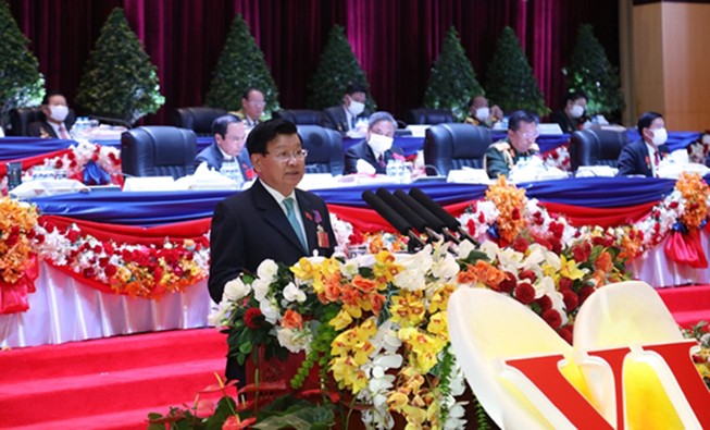 Tân Tổng Bí thư Thongloun Sisoulith phát biểu bế mạc Đại hội. Ảnh: nhandan.com.vn