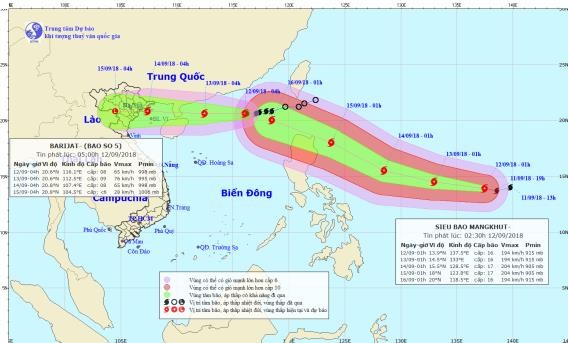 Bão số 5 đang mạnh lên, siêu bão MangKhut đang đuổi theo sau