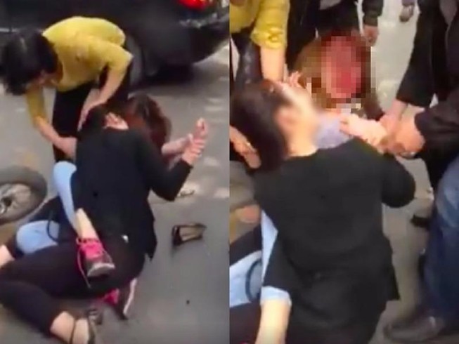 Va chạm giao thông, 2 cô gái lao vào đánh nhau