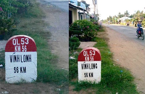 Đã sửa cột mốc VĨNH LONH thành VĨNH LONG