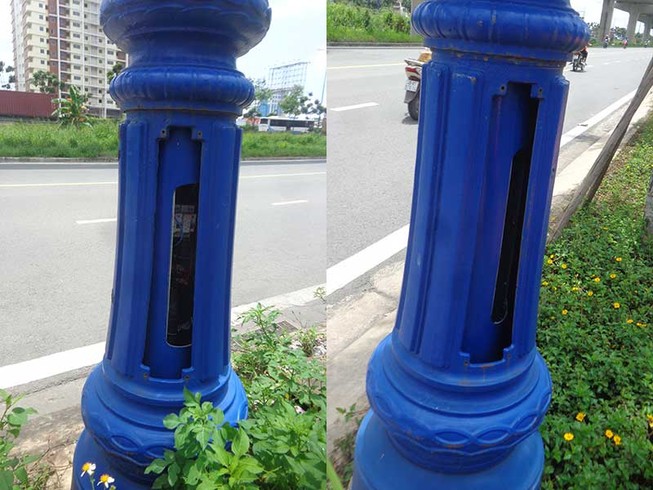 Nhiều trụ đèn chiếu sáng lại bị mất nắp