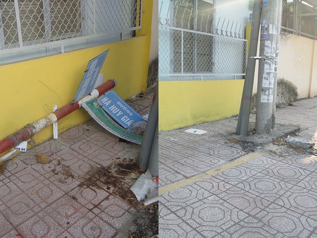 Đã dẹp trụ bảng tên đường ngã chỏng chơ