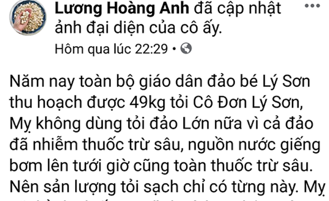 Đề nghị Bộ Công an vào cuộc vụ tin đồn xấu về tỏi Lý Sơn