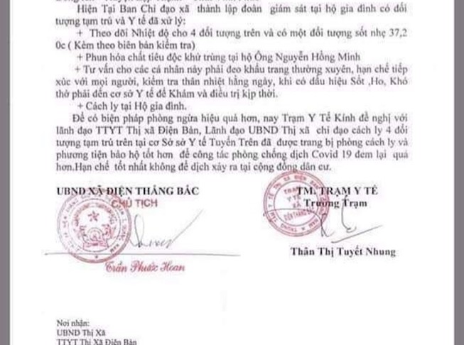 Theo dõi 4 người từ Vĩnh Phúc đến tạm trú ở Quảng Nam
