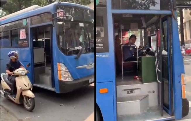 Tạm đình chỉ tài xế xe buýt phun nước bọt, ép xe máy đi đường