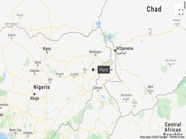 Bản đồ chỉ vị trí làng Pemi, bang Borno, Đông Bắc Nigeria. Ảnh: CNN