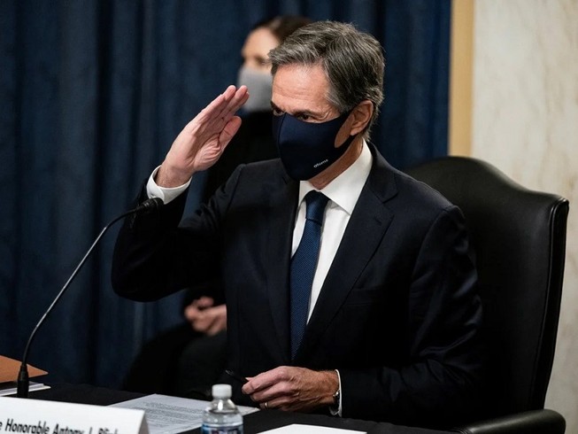 Ông Antony Blinken tại phiên điều trần ở Thượng viện hôm 19-1. Ảnh: REUTERS