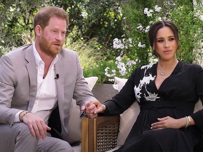 Hoàng tử Harry và Công nương Meghan trong buổi phỏng vấn sẽ được chiếu trên kênh CBS vào ngày 7-3 tới. Ảnh: CBS