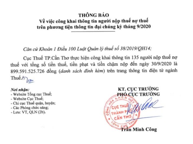 ‘Điểm mặt’ 8 doanh nghiệp nợ thuế trên chục tỉ ở Cần Thơ