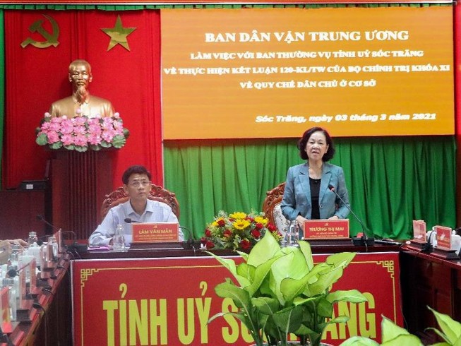 Trưởng Ban Dân vận Trung ương làm việc với Tỉnh ủy Sóc Trăng