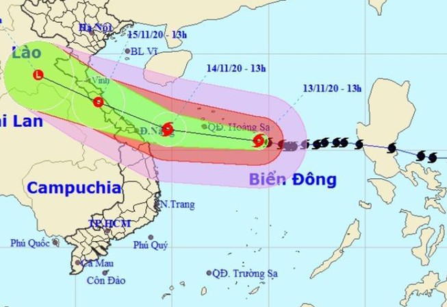 Bão số 13 đang tiến nhanh về vùng biển Quảng Bình - Quảng Ngãi