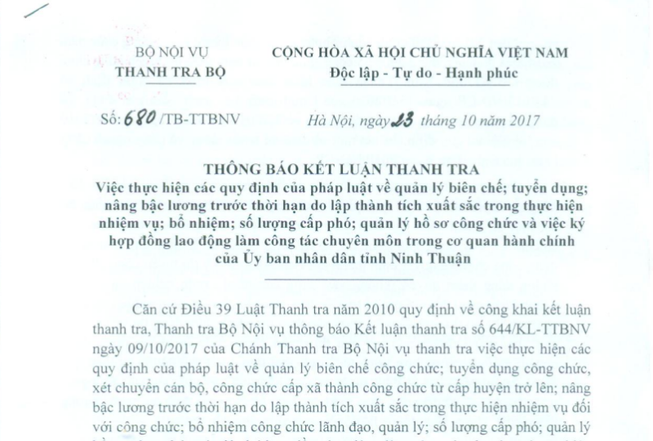 Bộ Nội vụ: Ninh Thuận bổ nhiệm 53 cán bộ chưa đủ chuẩn