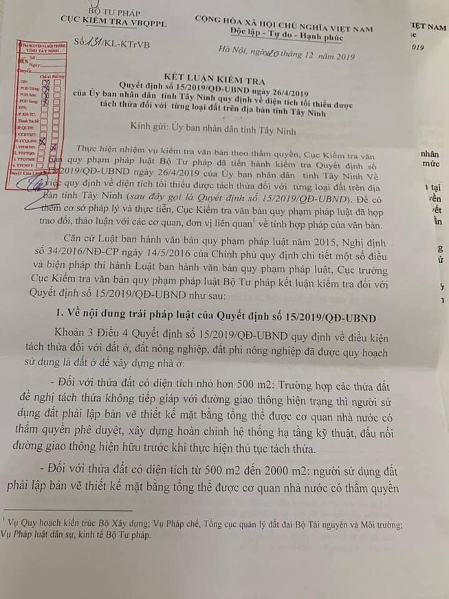 Văn bản của UBND tỉnh Tây Ninh bị 'tuýt còi'