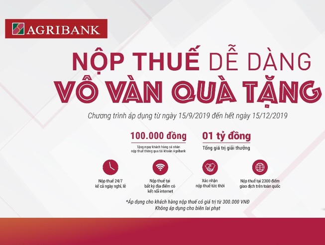 Tặng ngay 100.000 đồng khi nộp thuế qua Agribank