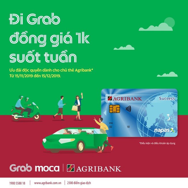 Cùng thẻ Agribank đi Grab 1k suốt tuần