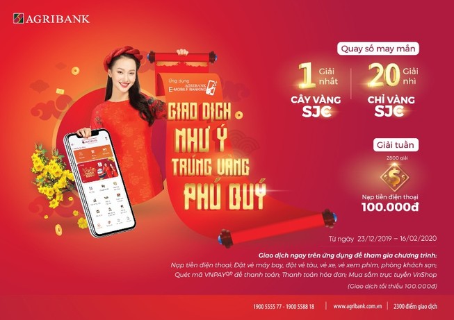 Agribank E-Mobile Banking: Giao dịch như ý, trúng vàng phú quý