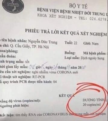 Bệnh viện thông tin vụ giả kết quả xét nghiệm virus Corona