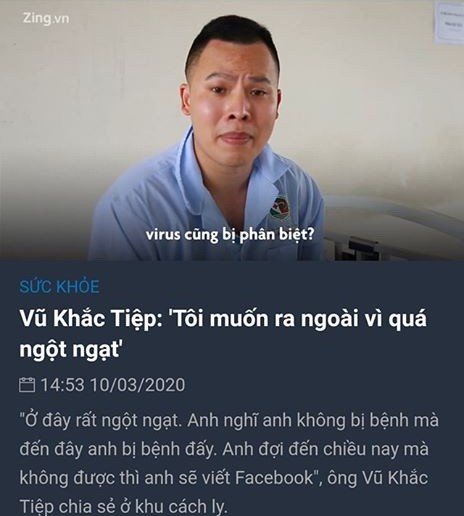 Diễn viên kể về khu cách ly, không như lời của Vũ Khắc Tiệp