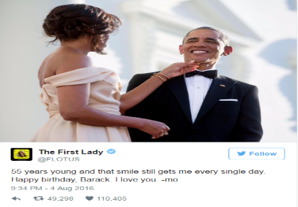 Lời nhắn tình tứ của Michelle Obama trong ngày sinh nhật chồng