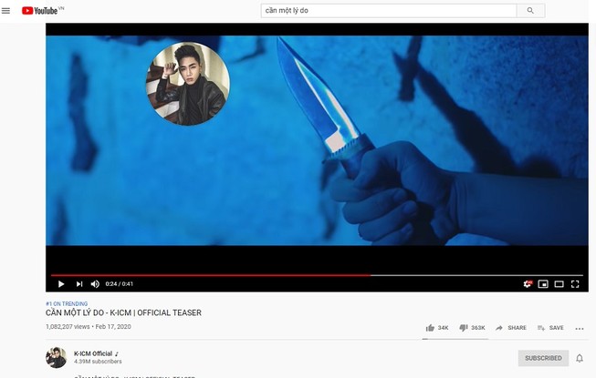 K-ICM đạt tốp 1 thịnh hành nhưng với lượng dislike kỷ lục