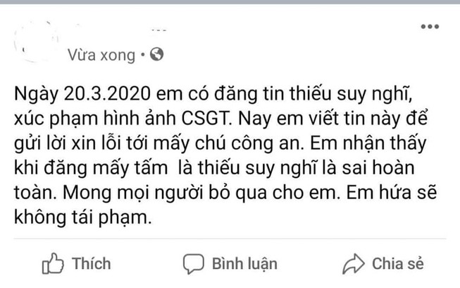 Xử lý cô gái lên Facebook xúc phạm CSGT