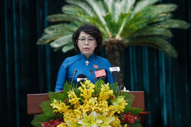 Bà Tô Thị Bích Châu, Chủ tịch Ủy ban MTTQ Việt Nam TP.HCM phát biểu. Ảnh: NGUYỆT NHI