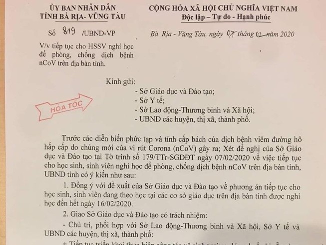 Bà Rịa-Vũng Tàu cho HS, SV nghỉ học tới 16-2