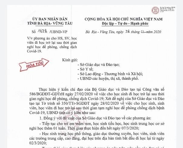 Bà Rịa-Vũng Tàu: Mầm non, tiểu học, THCS nghỉ đến 7-3