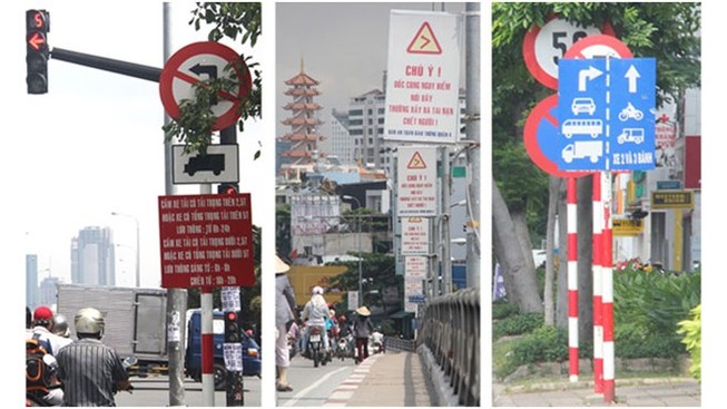 Lộn xộn, loạn xạ biển báo giao thông ở Sài Gòn